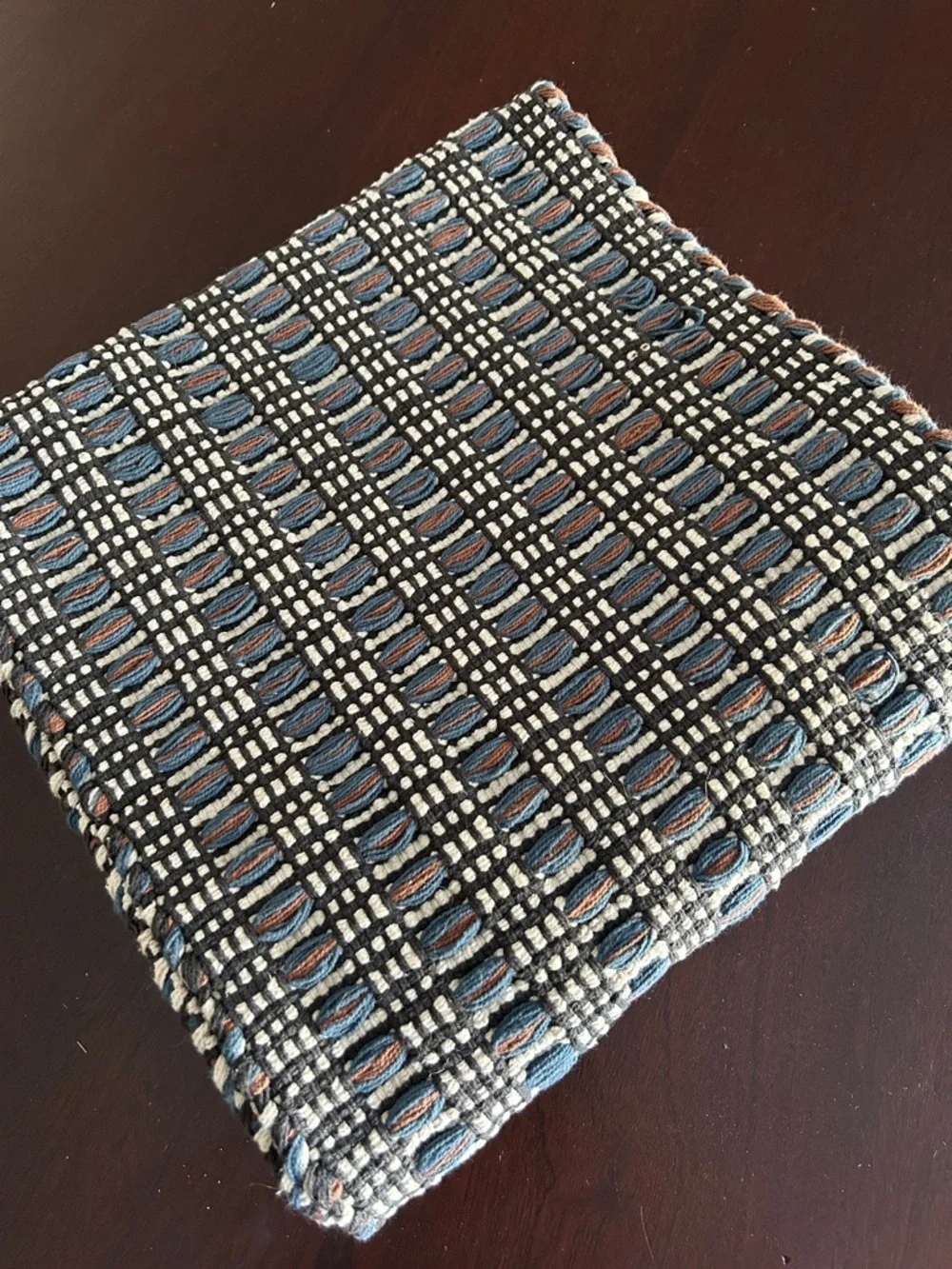 Crate&Barrel Navy, Cream & Brown Textured Runner